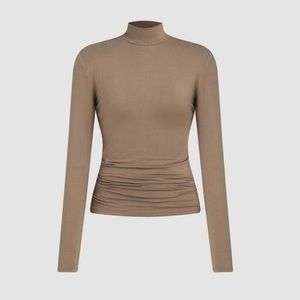 Jersey High Neck Long Sleeve Bodycon Tee